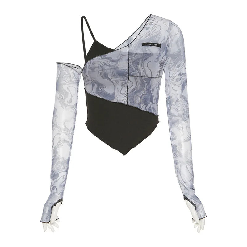 BRAMIRA MARBLED WAVE ASYMMETRY CROP TOP